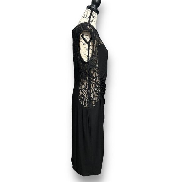 Lauren Ralph Lauren 14 Black Tan Lace Sequin Midi Dress Cocktail Party Formal - Picture 5 of 8